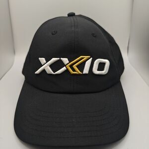 XX10 Adjustable Golf Hat - Black With White & Gold Letters - Adjustable Strap